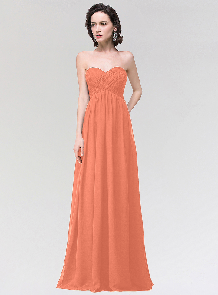 A-line Strapless Sweetheart Chiffon Floor-Length Dress-koscy