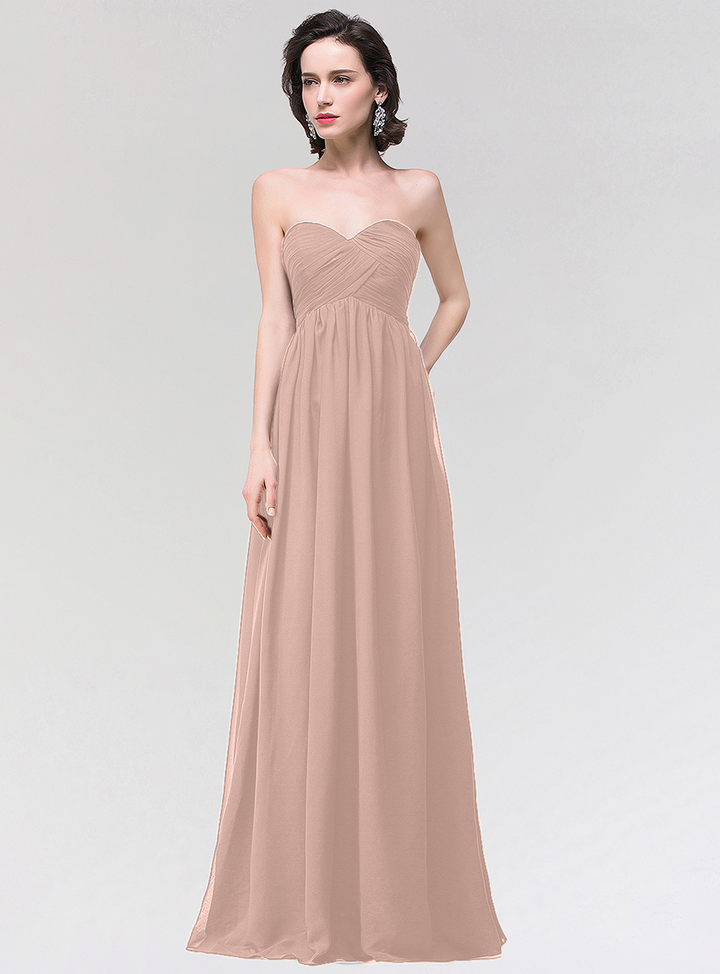 A-line Strapless Sweetheart Chiffon Floor-Length Dress-koscy