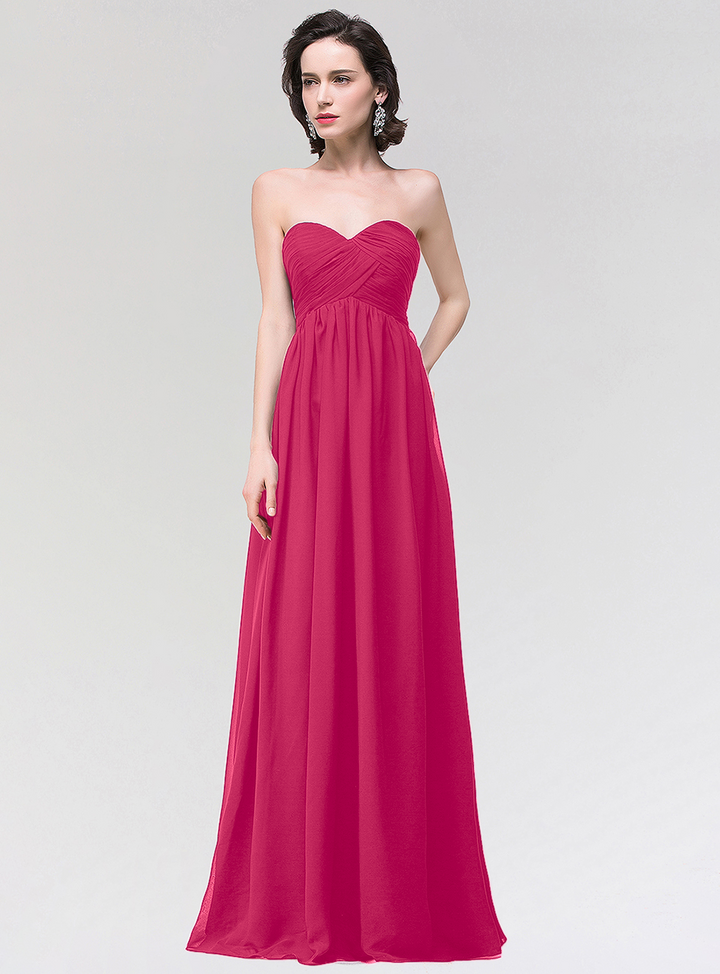 A-line Strapless Sweetheart Chiffon Floor-Length Dress-koscy