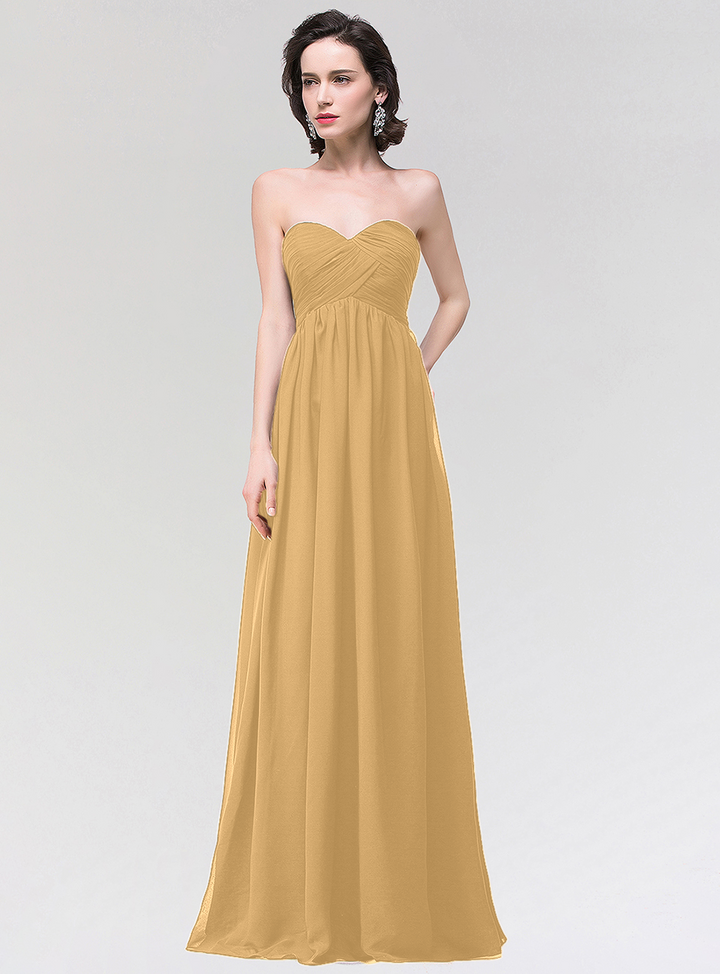 A-line Strapless Sweetheart Chiffon Floor-Length Dress-koscy