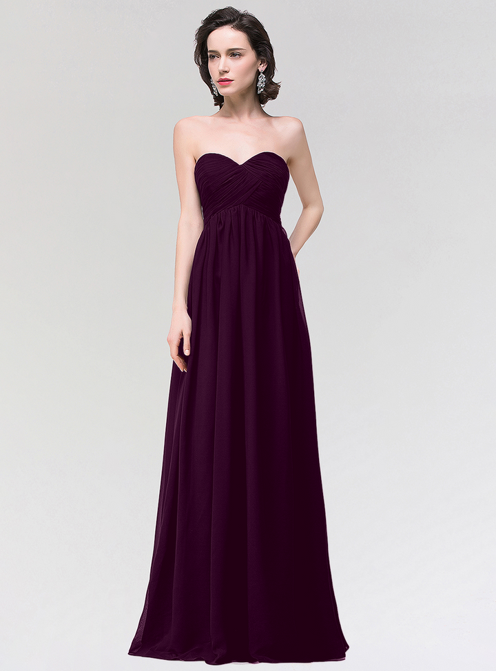 A-line Strapless Sweetheart Chiffon Floor-Length Dress-koscy