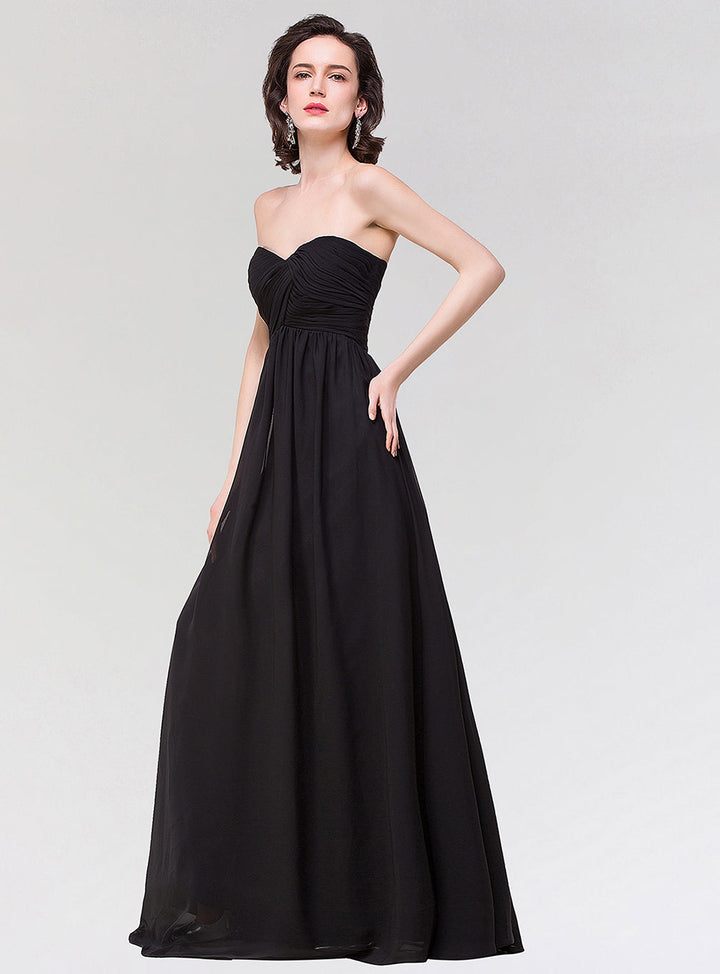 A-line Strapless Sweetheart Chiffon Floor-Length Dress-koscy