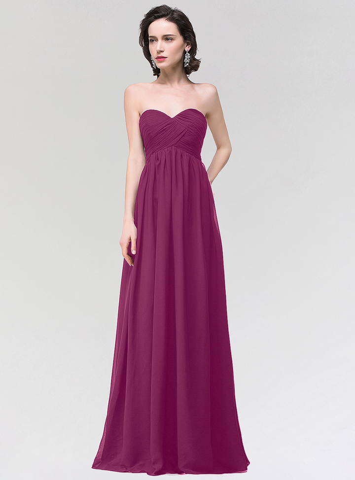 A-line Strapless Sweetheart Chiffon Floor-Length Dress-koscy