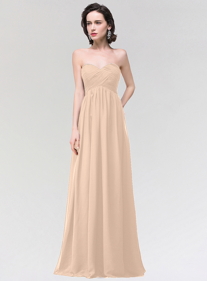 A-line Strapless Sweetheart Chiffon Floor-Length Dress-koscy