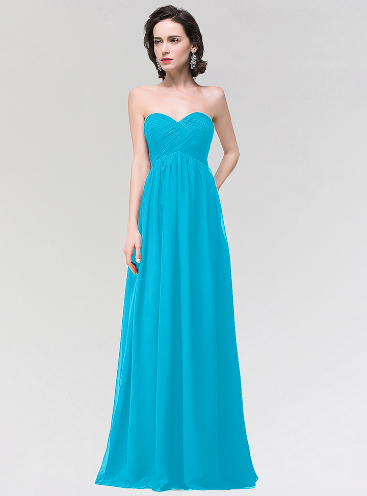 A-line Strapless Sweetheart Chiffon Floor-Length Dress-koscy