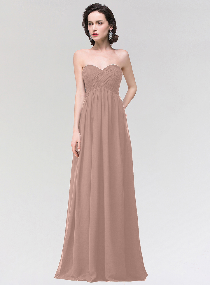 A-line Strapless Sweetheart Chiffon Floor-Length Dress-koscy