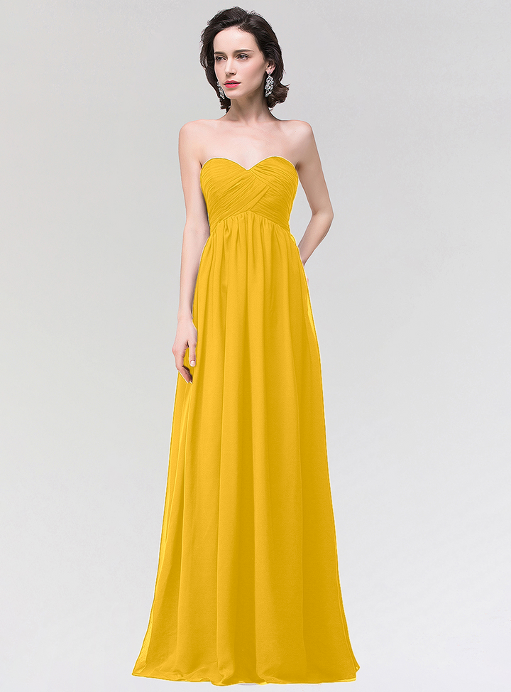 A-line Strapless Sweetheart Chiffon Floor-Length Dress-koscy