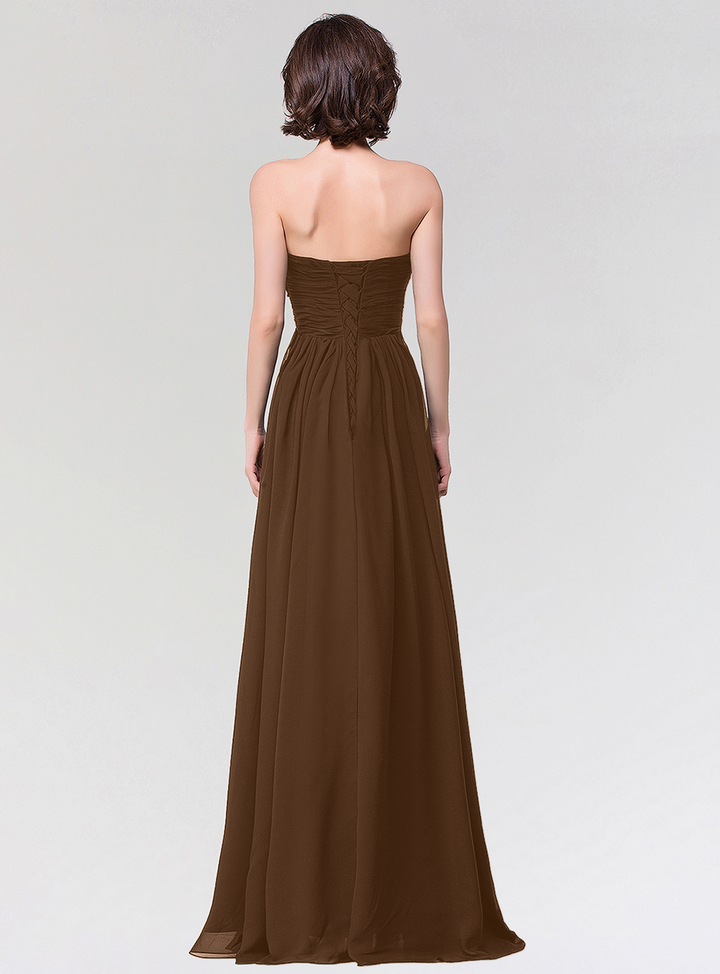 A-line Strapless Sweetheart Chiffon Floor-Length Dress-koscy