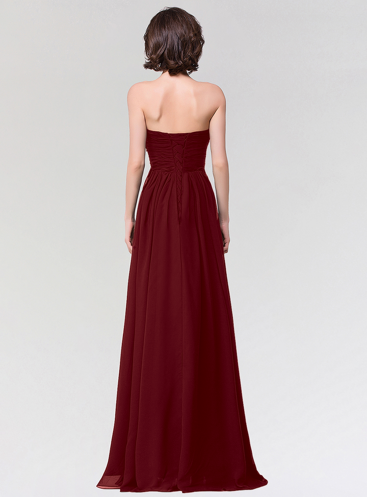 A-line Strapless Sweetheart Chiffon Floor-Length Dress-koscy