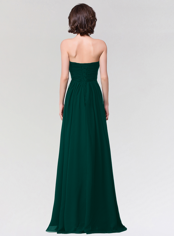 A-line Strapless Sweetheart Chiffon Floor-Length Dress-koscy