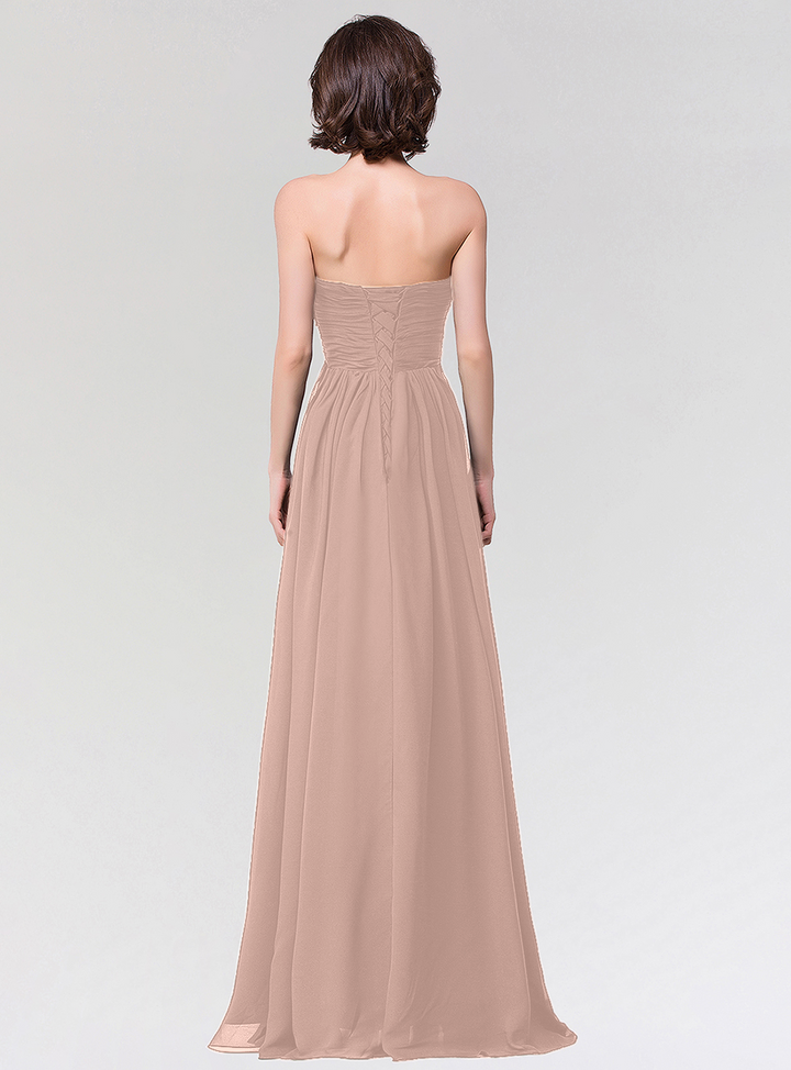 A-line Strapless Sweetheart Chiffon Floor-Length Dress-koscy