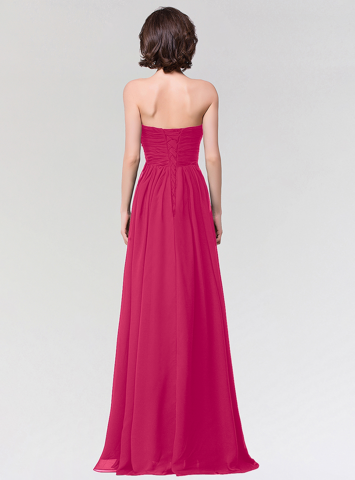 A-line Strapless Sweetheart Chiffon Floor-Length Dress-koscy