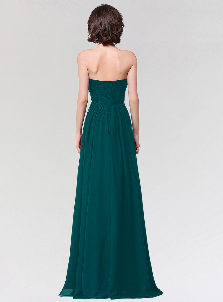 A-line Strapless Sweetheart Chiffon Floor-Length Dress-koscy