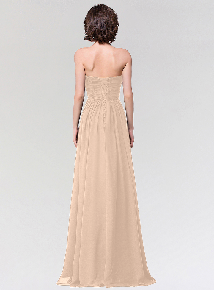 A-line Strapless Sweetheart Chiffon Floor-Length Dress-koscy