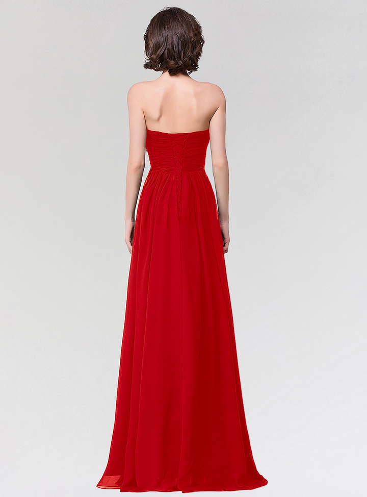 A-line Strapless Sweetheart Chiffon Floor-Length Dress-koscy