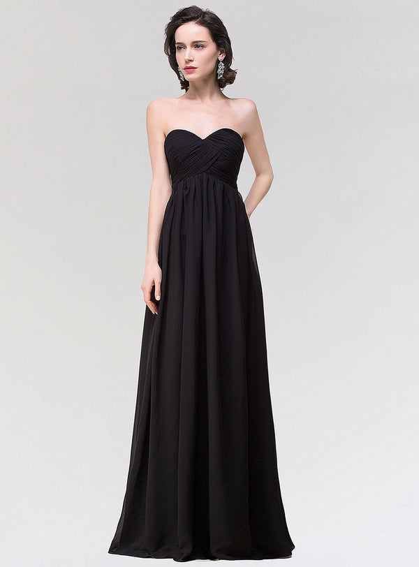 A-line Strapless Sweetheart Chiffon Floor-Length Dress-koscy