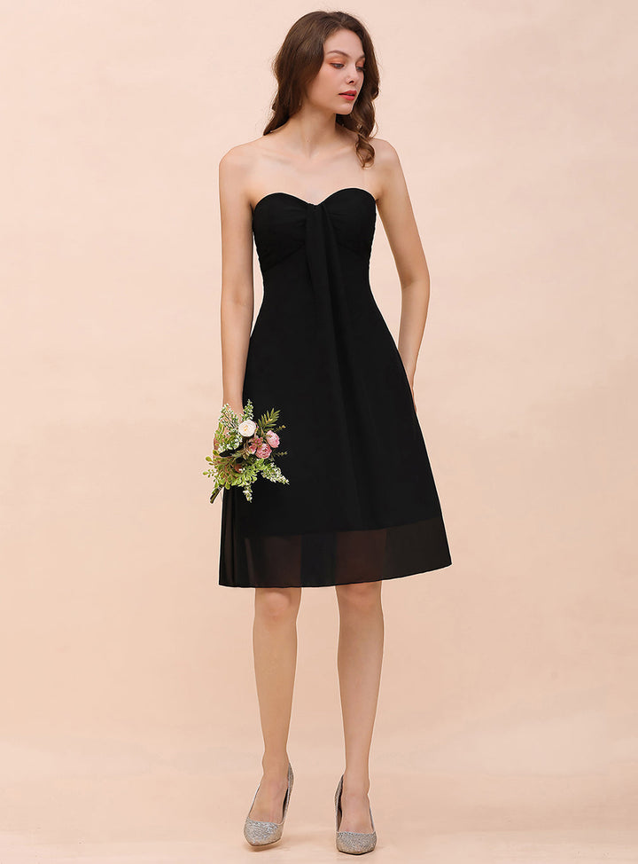 A-line Strapless Sweetheart Ruffle KNee-Length Dress Black-koscy