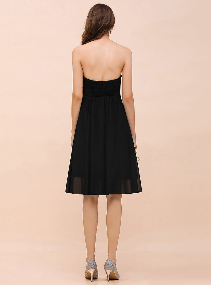 A-line Strapless Sweetheart Ruffle KNee-Length Dress Black-koscy