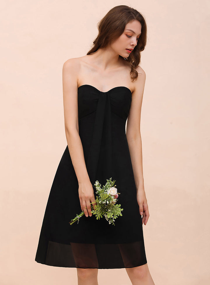 A-line Strapless Sweetheart Ruffle KNee-Length Dress Black-koscy