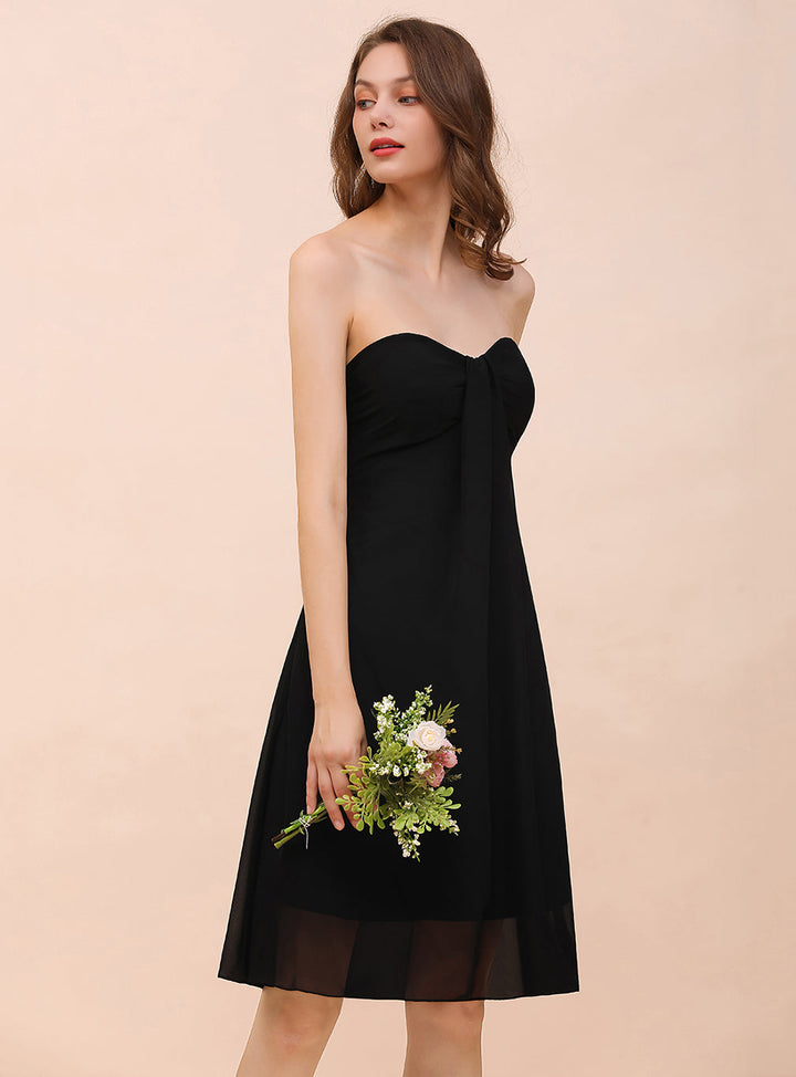 A-line Strapless Sweetheart Ruffle KNee-Length Dress Black-koscy