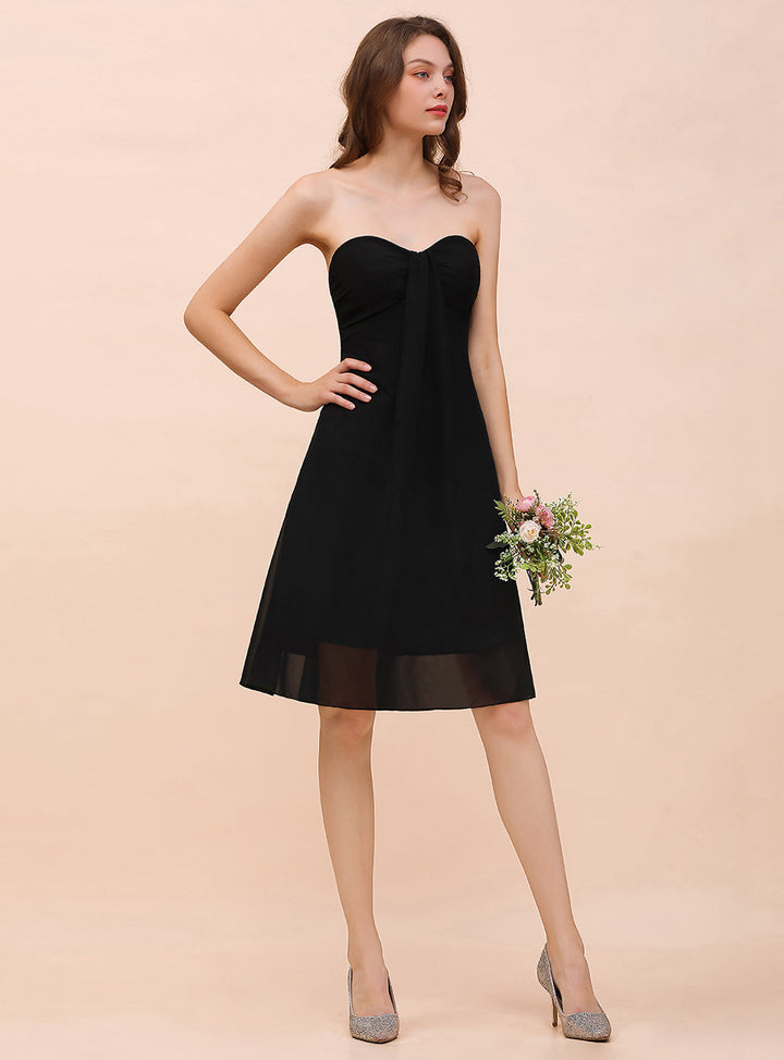 A-line Strapless Sweetheart Ruffle KNee-Length Dress Black-koscy