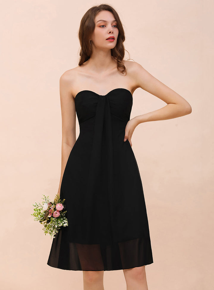 A-line Strapless Sweetheart Ruffle KNee-Length Dress Black-koscy
