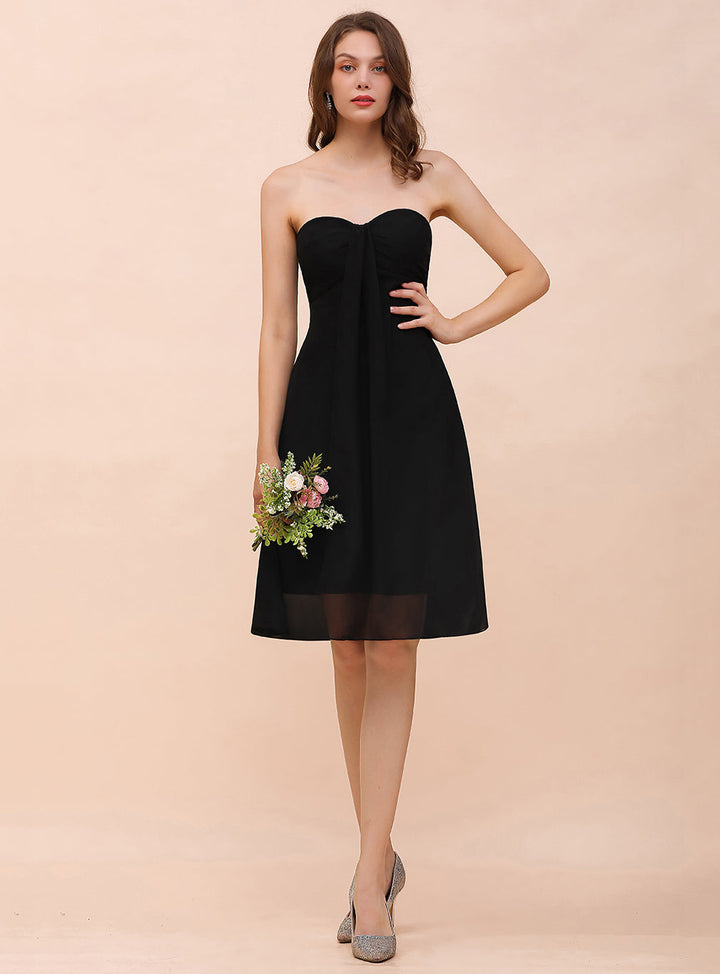 A-line Strapless Sweetheart Ruffle KNee-Length Dress Black-koscy