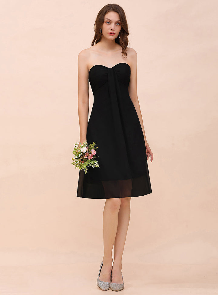 A-line Strapless Sweetheart Ruffle KNee-Length Dress Black-koscy