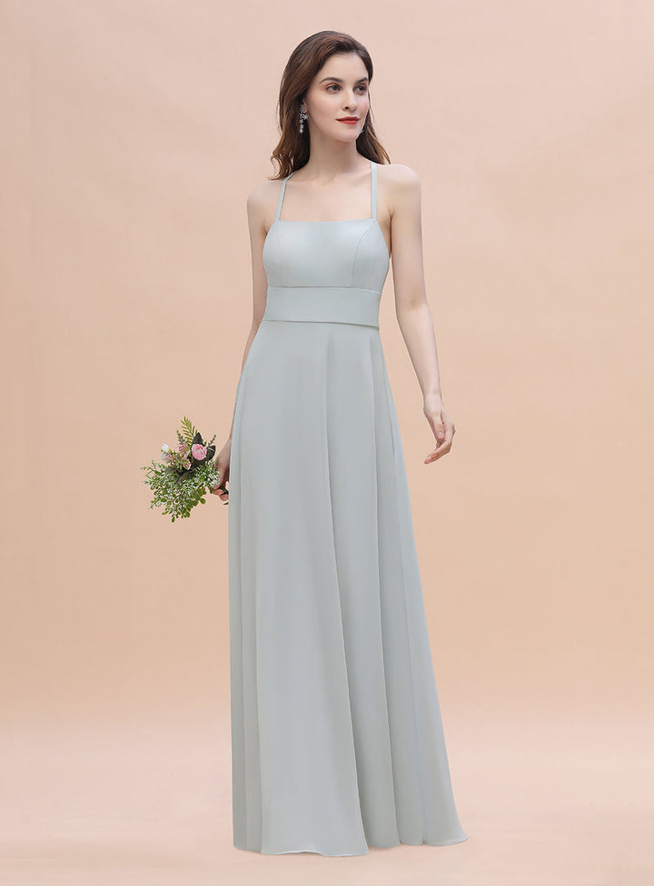 A-line Straps CHiffon Floor-Length Dress Mist-koscy