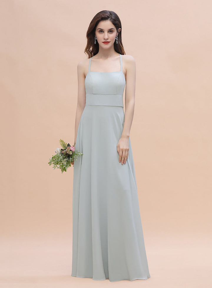 A-line Straps CHiffon Floor-Length Dress Mist-koscy