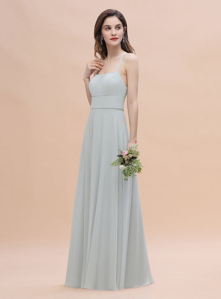 A-line Straps CHiffon Floor-Length Dress Mist-koscy