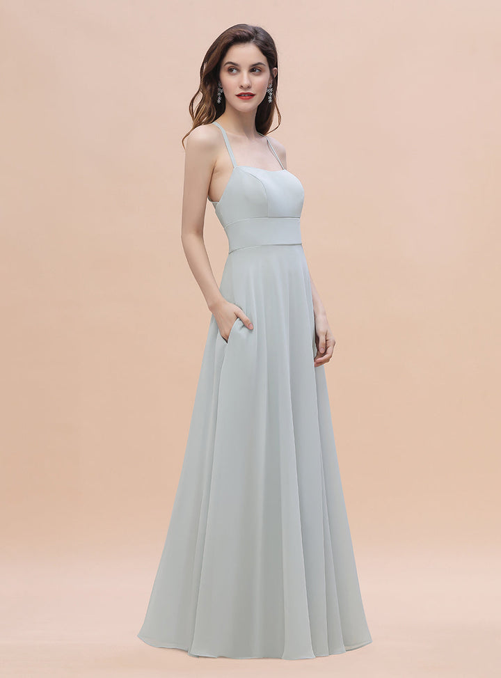 A-line Straps CHiffon Floor-Length Dress Mist-koscy