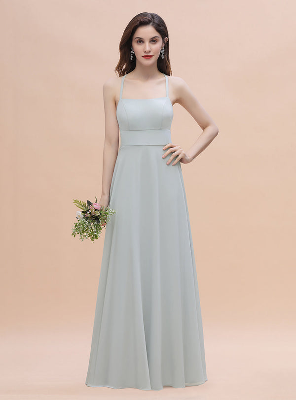 A-line Straps CHiffon Floor-Length Dress Mist-koscy