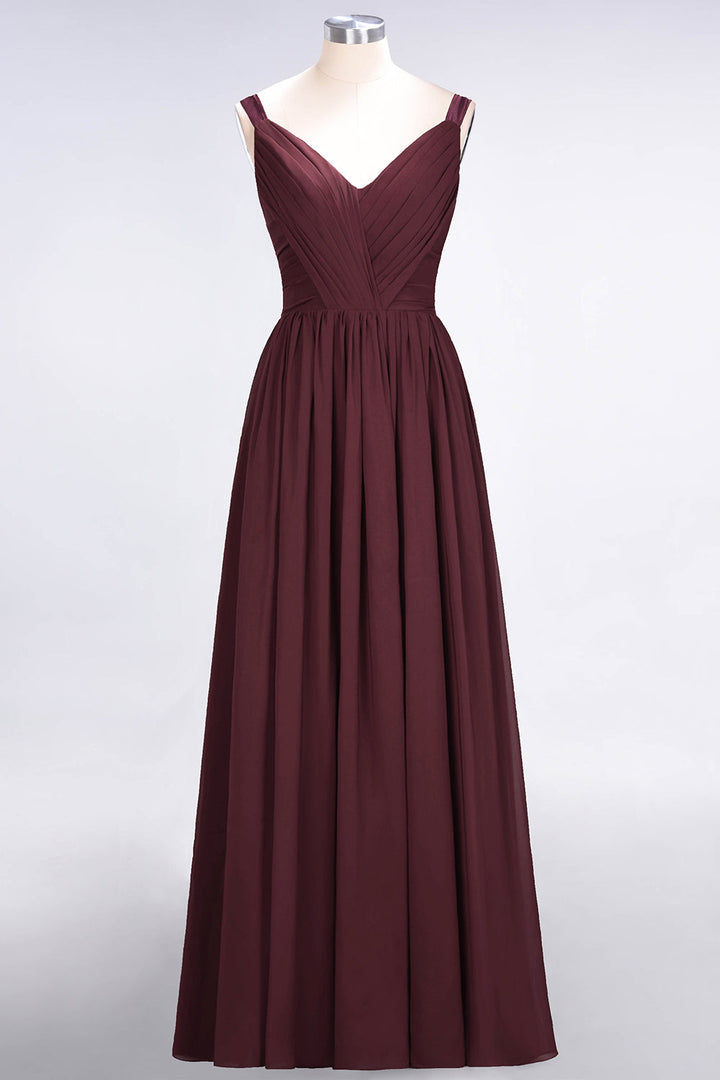 A-line Straps Chiffon Floor-Length Dress with Bow Sash-koscy