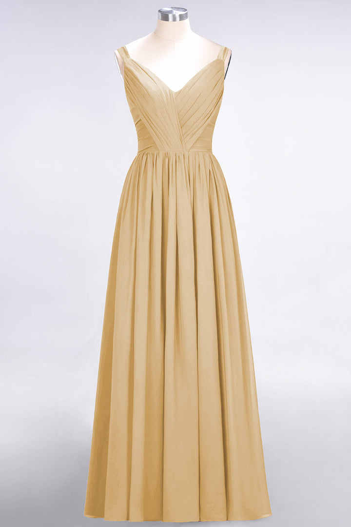 A-line Straps Chiffon Floor-Length Dress with Bow Sash-koscy