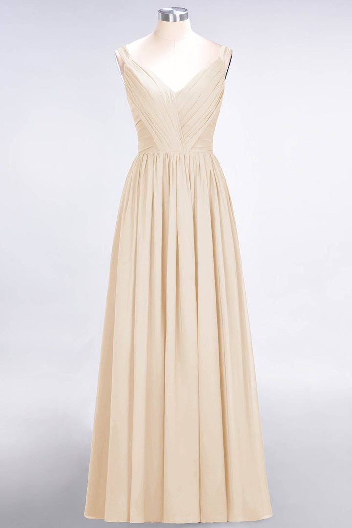 A-line Straps Chiffon Floor-Length Dress with Bow Sash-koscy