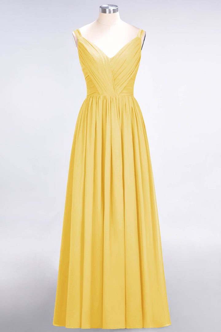 A-line Straps Chiffon Floor-Length Dress with Bow Sash-koscy