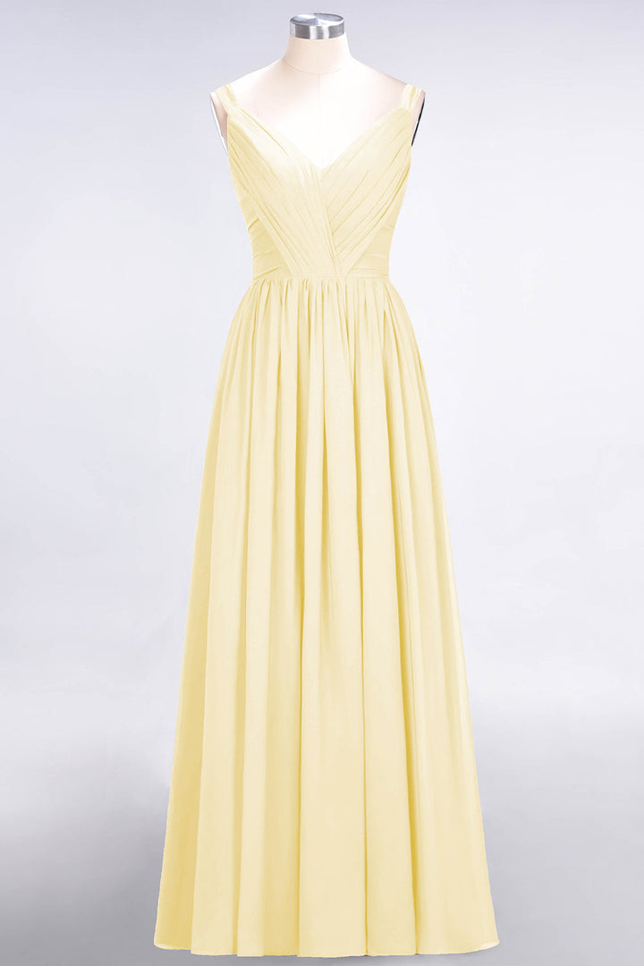 A-line Straps Chiffon Floor-Length Dress with Bow Sash-koscy