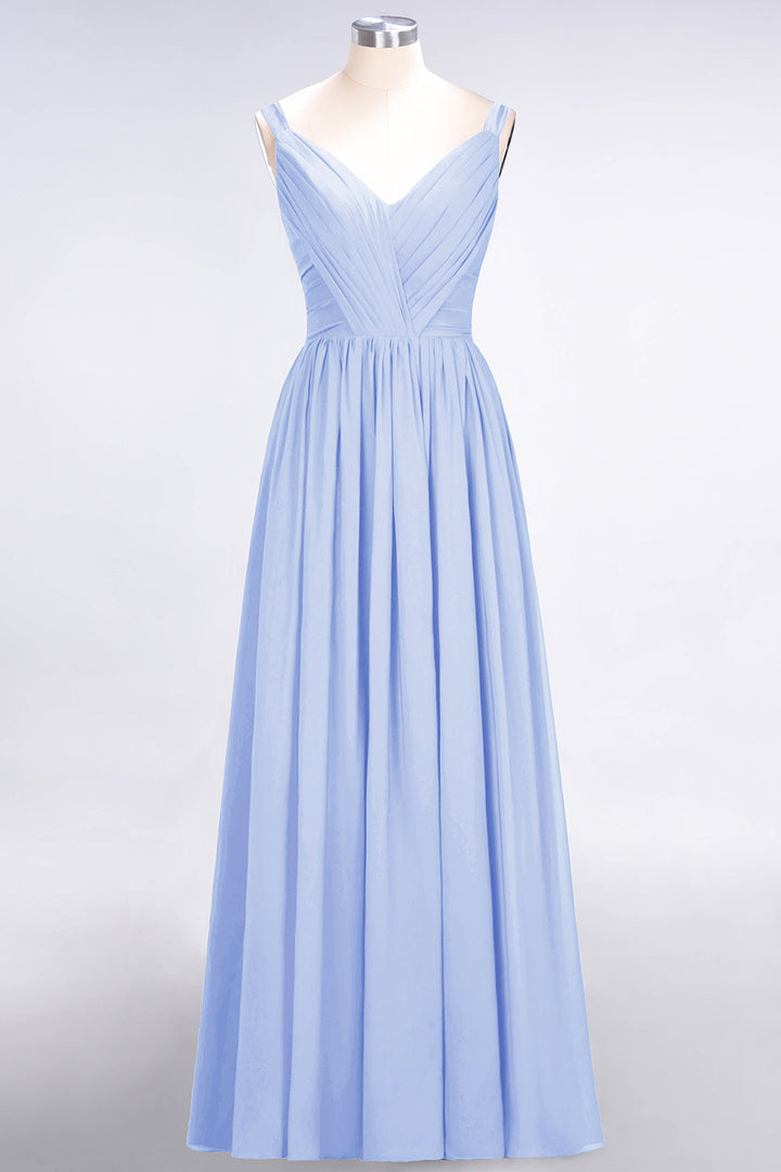 A-line Straps Chiffon Floor-Length Dress with Bow Sash-koscy