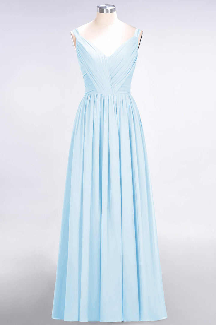 A-line Straps Chiffon Floor-Length Dress with Bow Sash-koscy