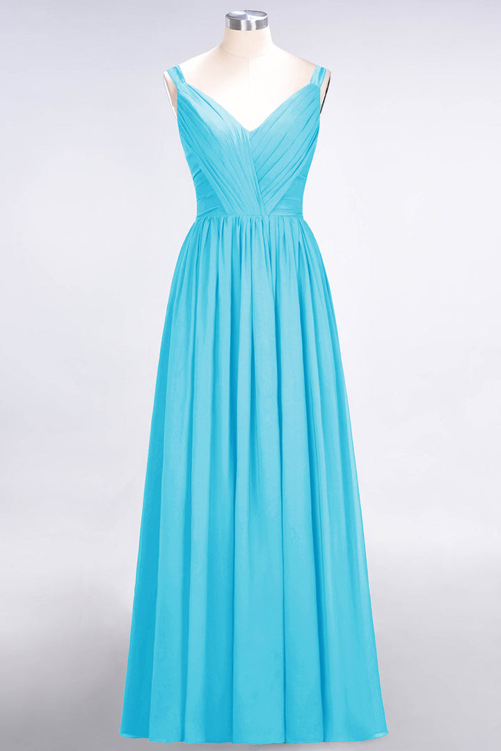 A-line Straps Chiffon Floor-Length Dress with Bow Sash-koscy