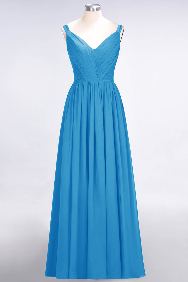 A-line Straps Chiffon Floor-Length Dress with Bow Sash-koscy