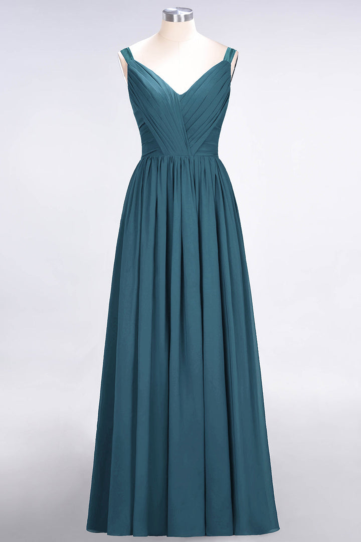 A-line Straps Chiffon Floor-Length Dress with Bow Sash-koscy