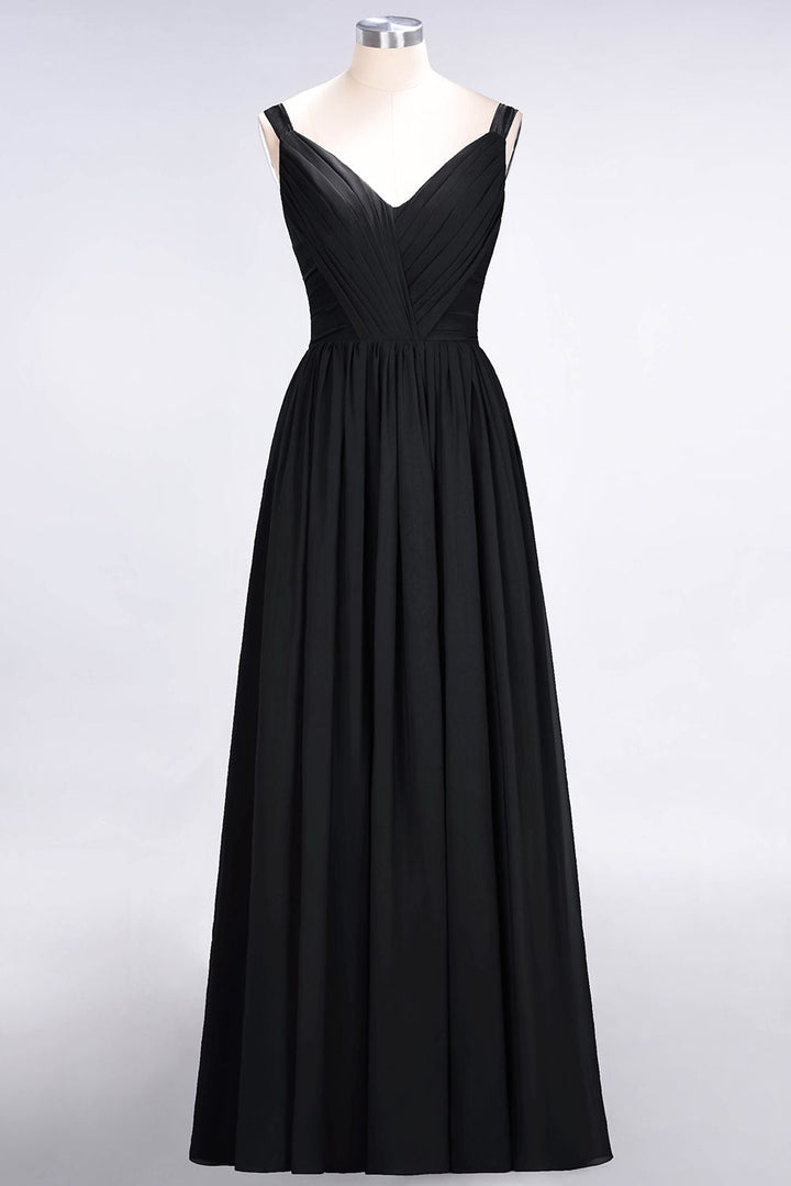 A-line Straps Chiffon Floor-Length Dress with Bow Sash-koscy