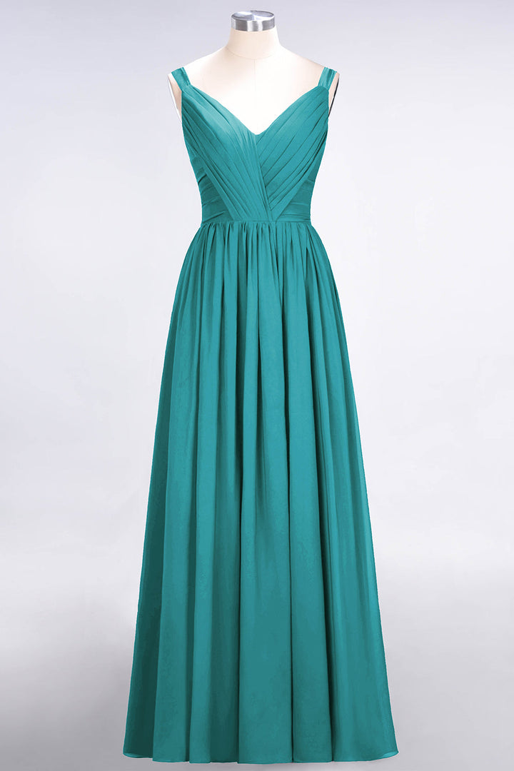 A-line Straps Chiffon Floor-Length Dress with Bow Sash-koscy