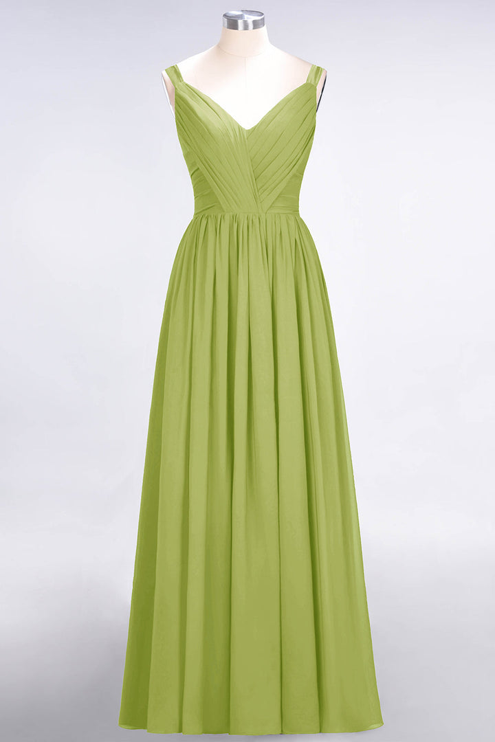 A-line Straps Chiffon Floor-Length Dress with Bow Sash-koscy