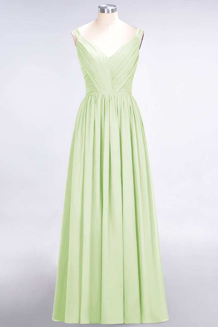 A-line Straps Chiffon Floor-Length Dress with Bow Sash-koscy