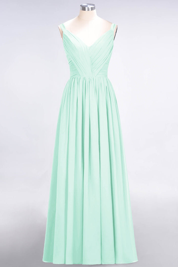 A-line Straps Chiffon Floor-Length Dress with Bow Sash-koscy