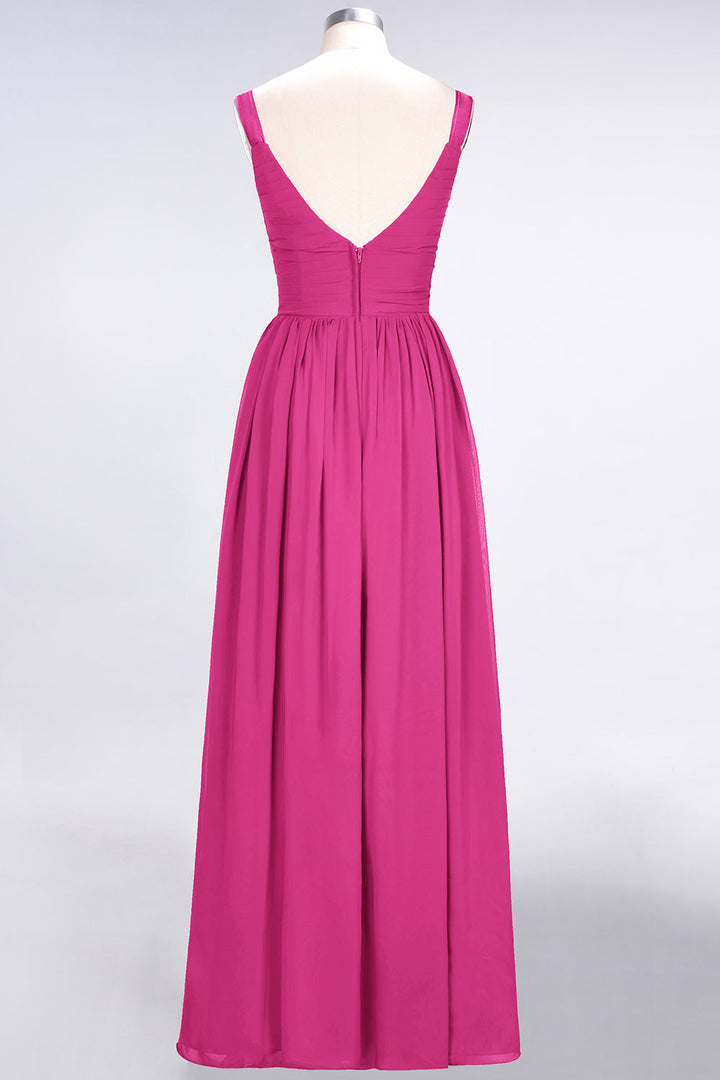 A-line Straps Chiffon Floor-Length Dress with Bow Sash-koscy