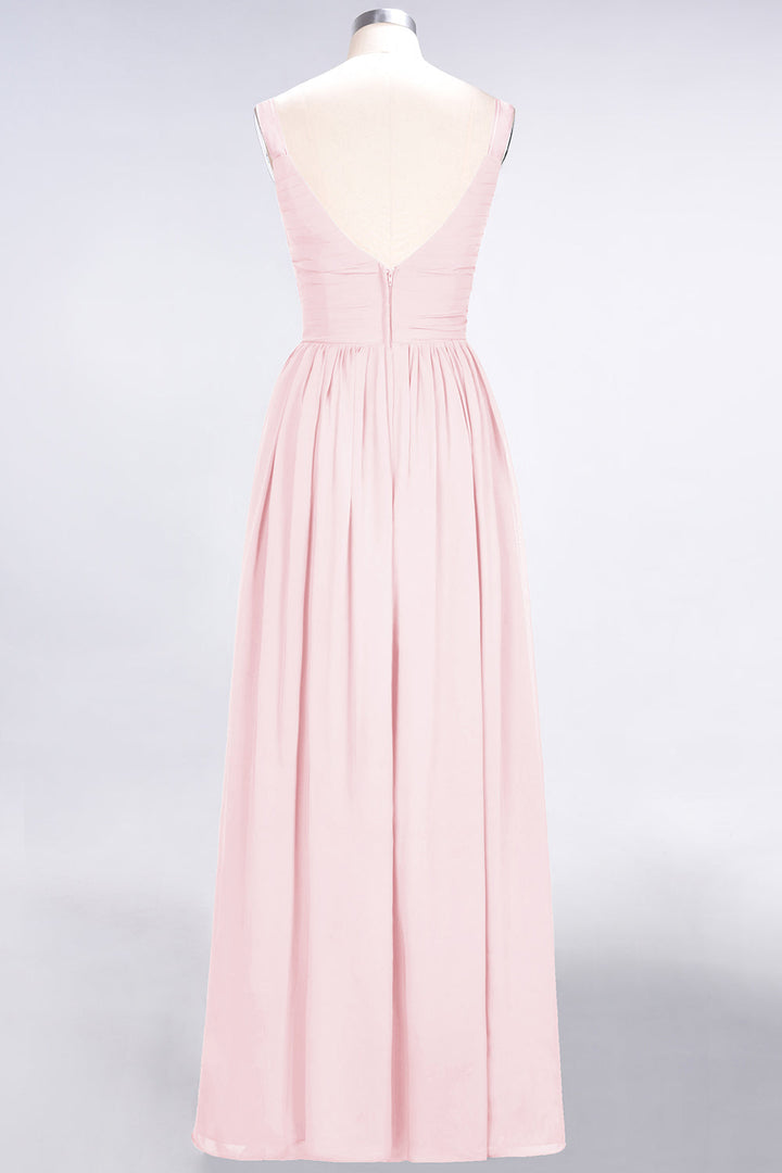 A-line Straps Chiffon Floor-Length Dress with Bow Sash-koscy